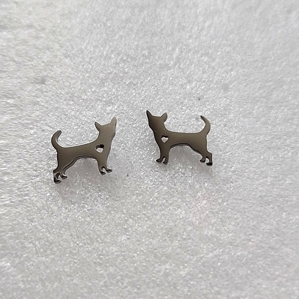 Dog Heart cutout Earrings Stainless steel studs Small dog breed